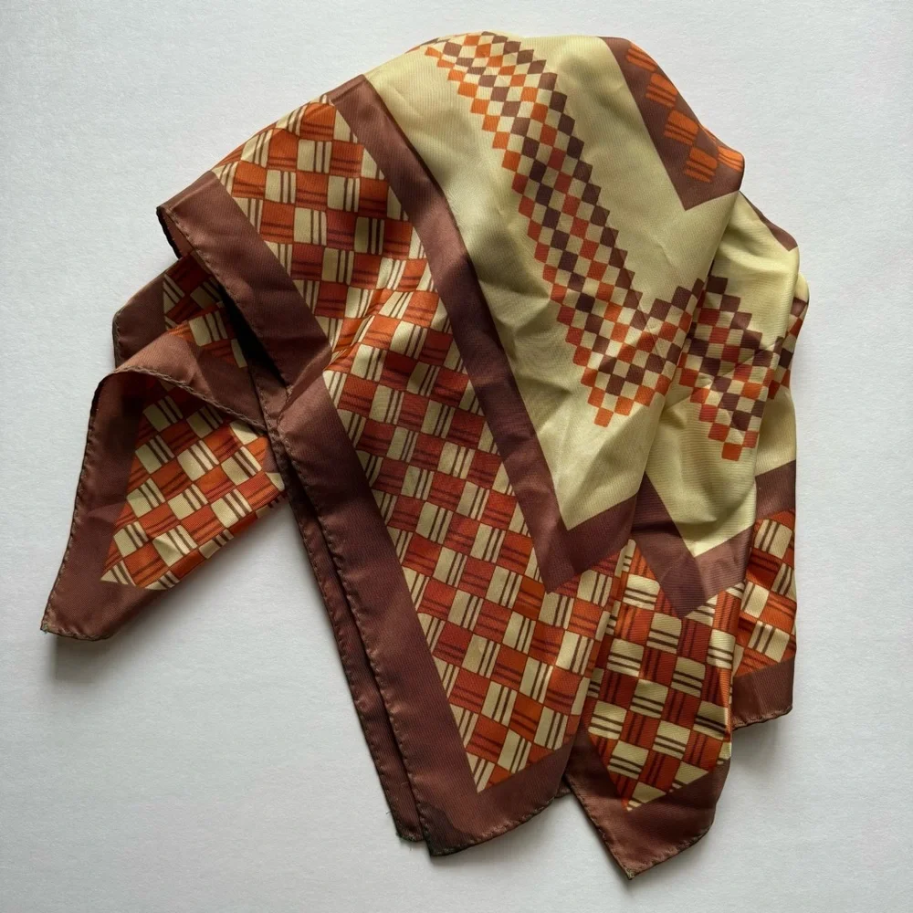 Ben Goodman Square Scarf in Orange, Brown, & Cream Geometric